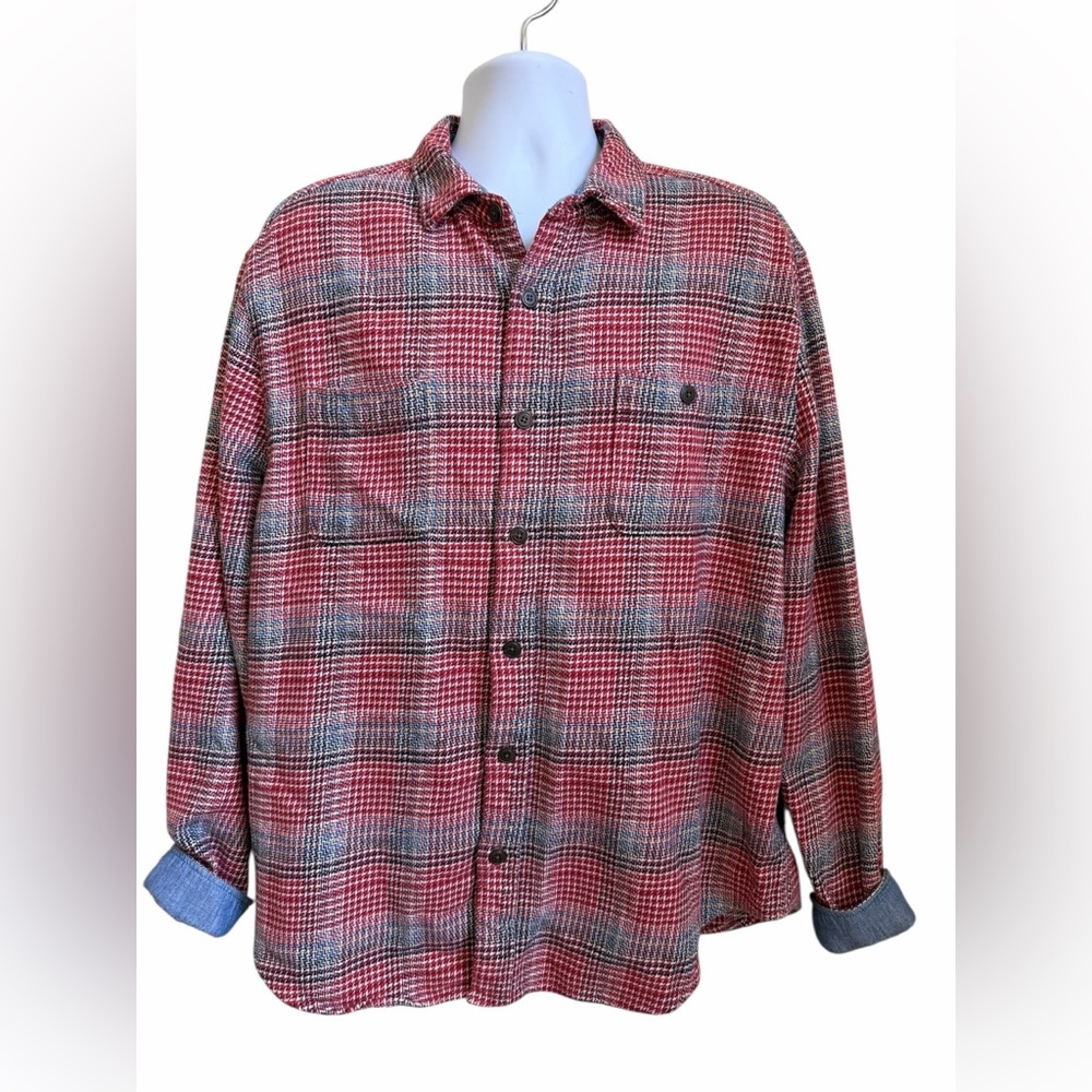 Original True Grit Sweater Blue Plaid Men’s Flannel Button Down Shirt Size XXL